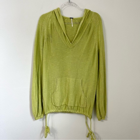 Free People Optimistic Hoodie Women Sz S Chartreuse Linen Knit Sweater Oversize - Picture 3 of 10